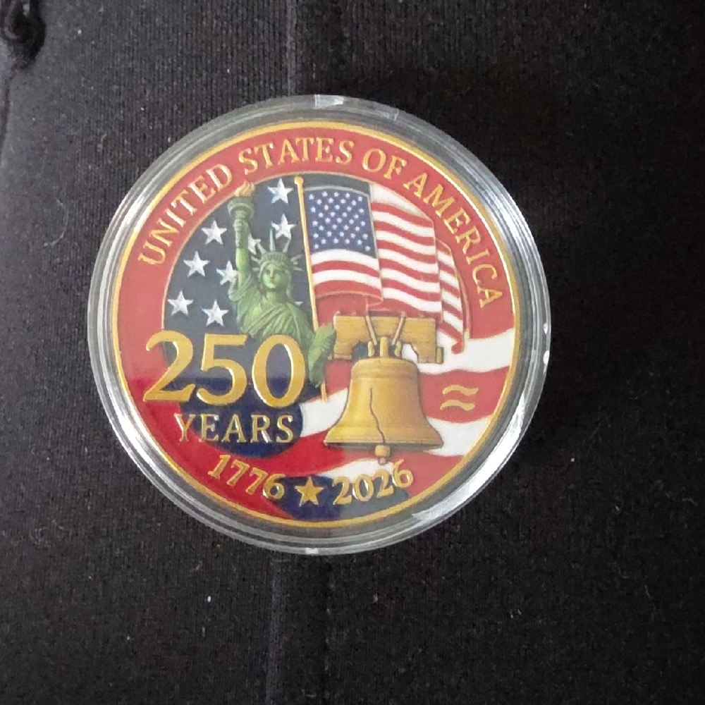 250 Years Commemorative Coin Display - Red, Gold, Blue